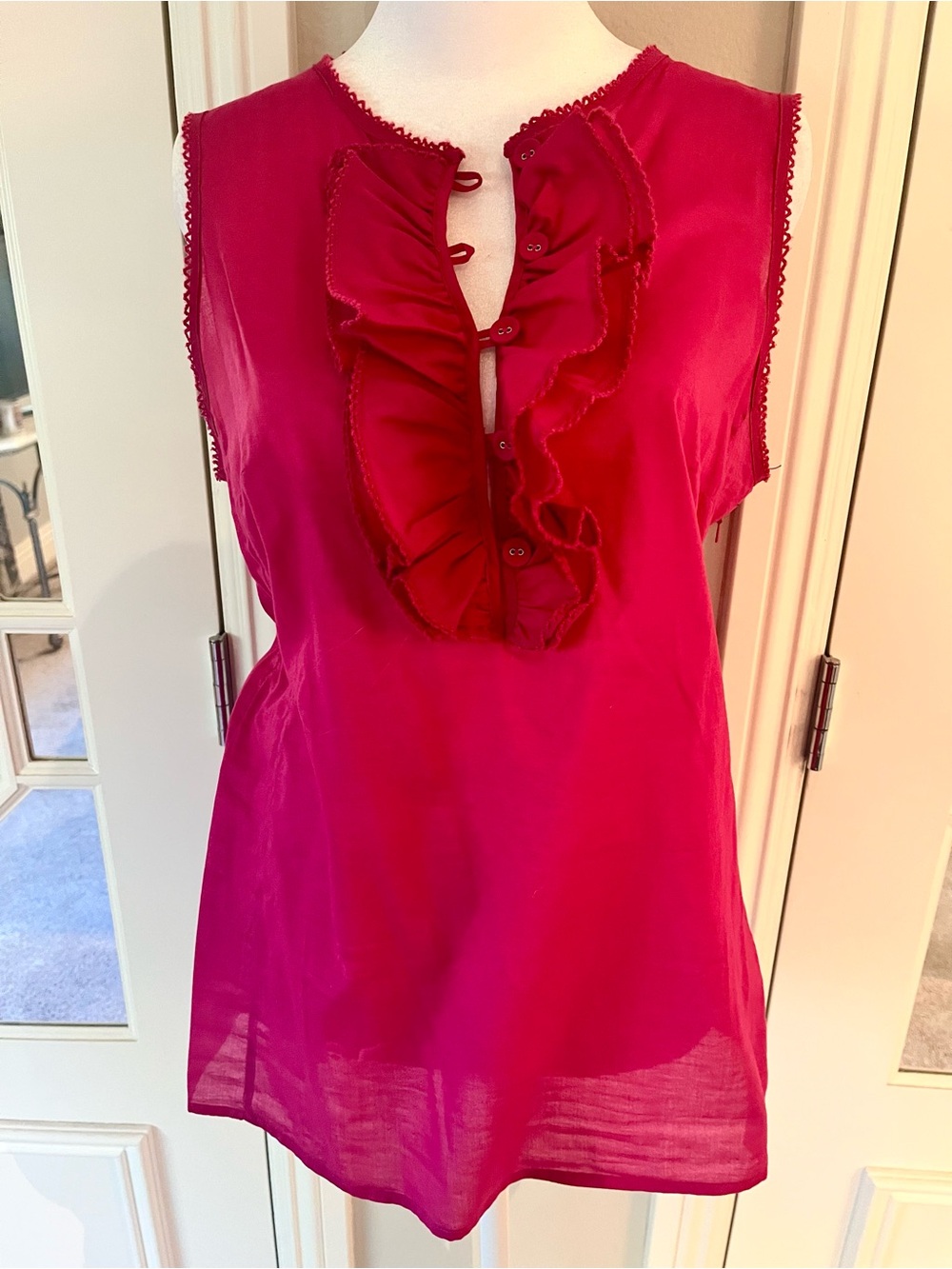 Tory Burch Hot Pink Ruffle Sleeveless Blouse Sm 6